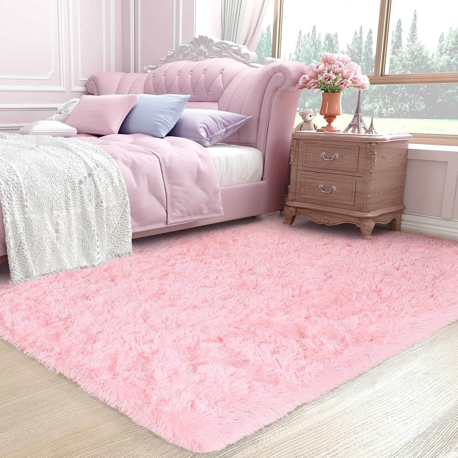 Ophanie Area Rugs - Pale Pink Rectangular Design for Bedroom & Living Room | 2' x 3' Size