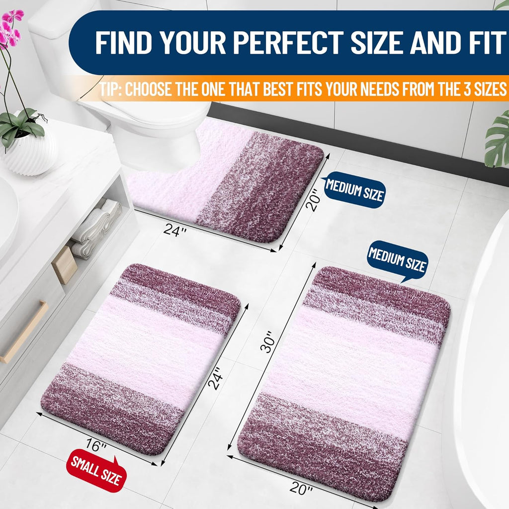 OLANLY Luxury U-Shaped Toilet Rugs - Extra Soft, Absorbent Microfiber Bath Mat | 24x20, Mauve