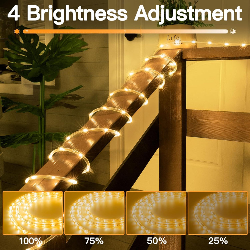 Skiennix 50ft LED Rope Lights - Waterproof 300 LED with Remote & Timer | Warm White for Indoor & Outdoor Use
