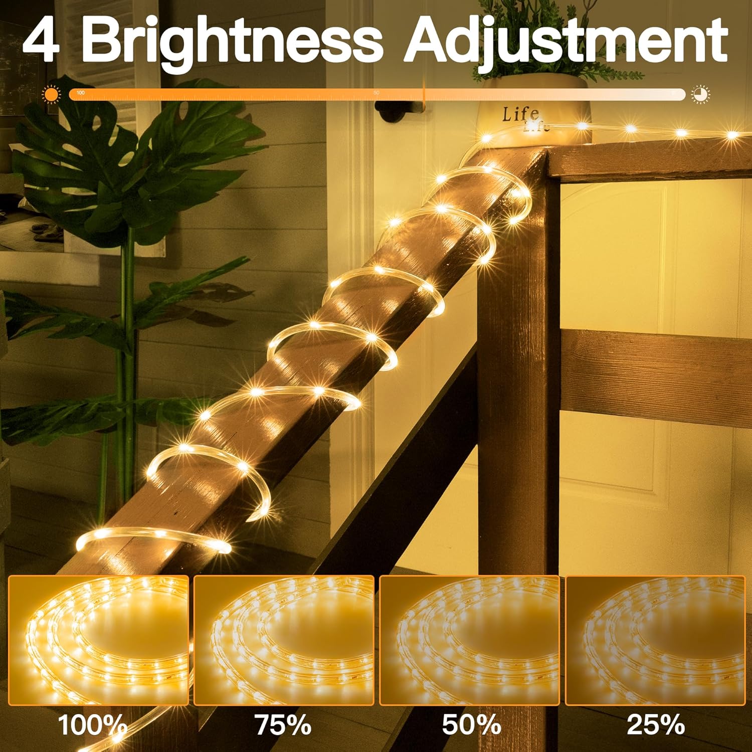 Skiennix 50ft LED Rope Lights - Waterproof 300 LED with Remote & Timer | Warm White for Indoor & Outdoor Use