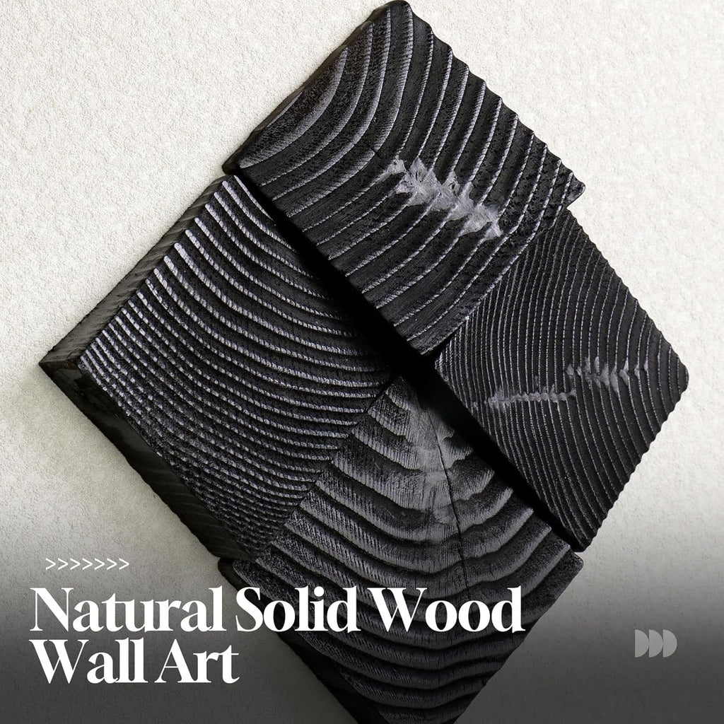 Skiennix 3D Wood Textured Wall Art Set - Modern Black & White Geometric Paintings for Home Decor