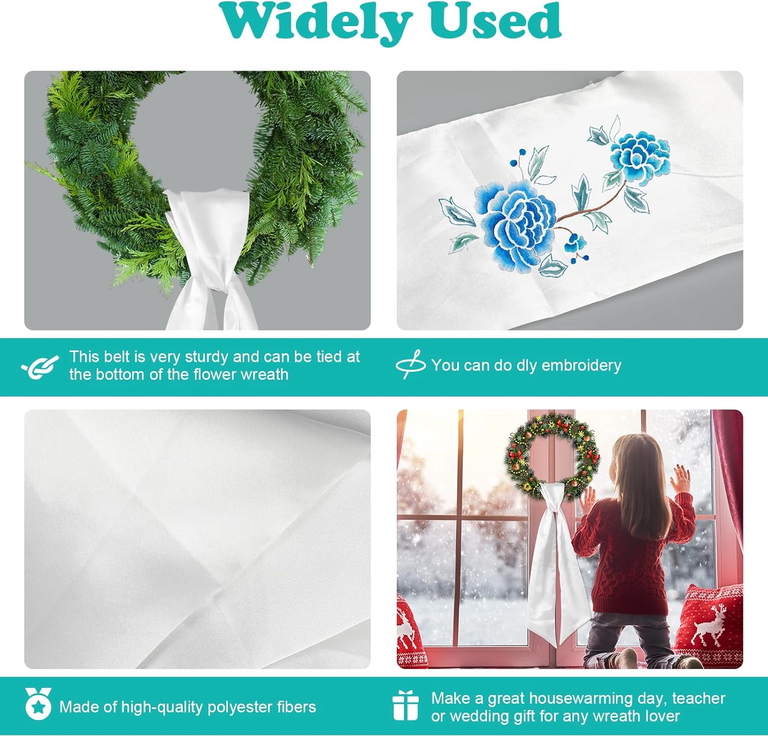 Skiennix 6Pcs White Wreath Sash - Blank Monogram Door Hanger for Christmas & Halloween | 5x55in