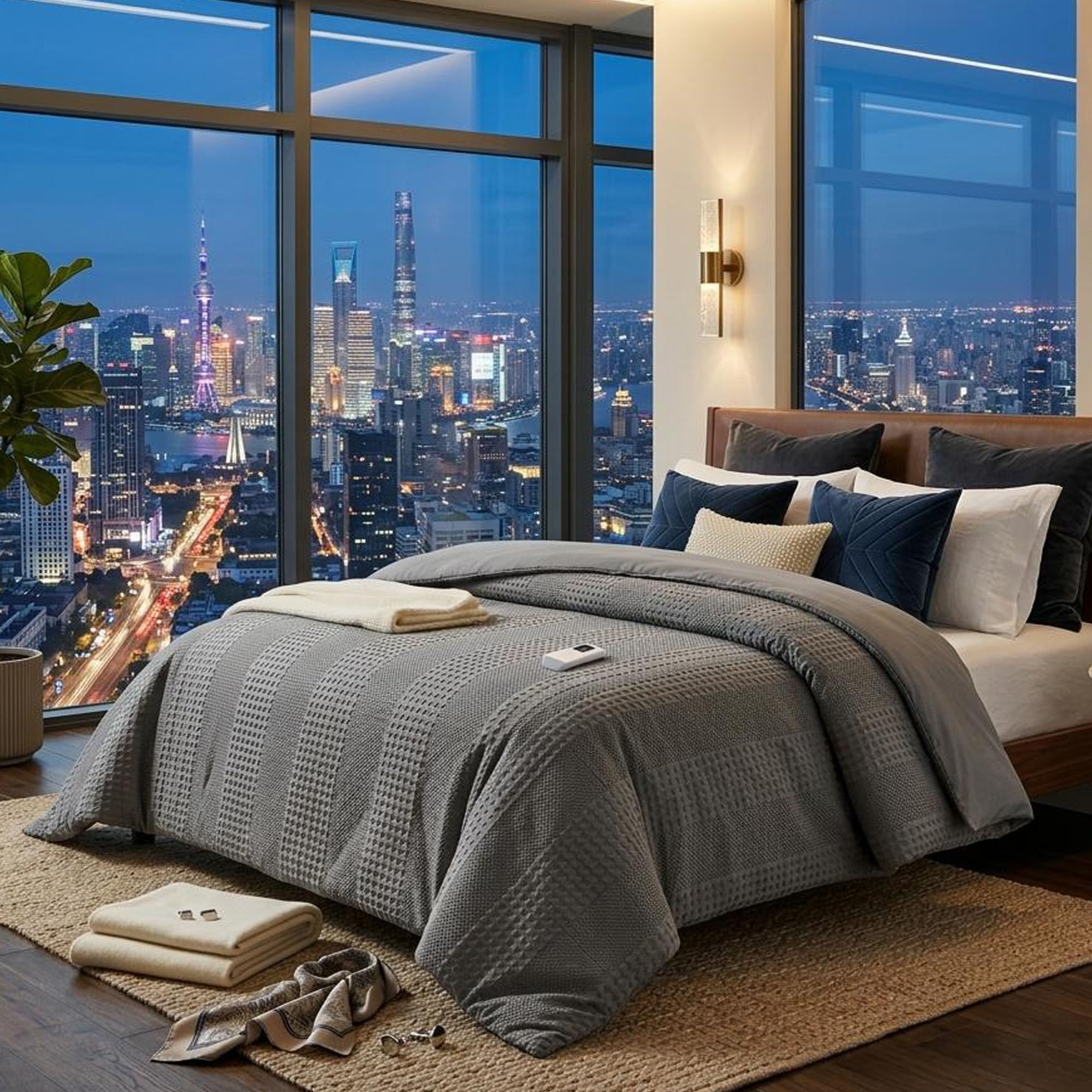 GarveeHome King Heated Comforter Electric Blanket, 104"x90" Waffle Weave Heating Blanket with Wireless LCD Controller, 6 Heat Levels & 2-10H Time Settings, UL Certified, Grey