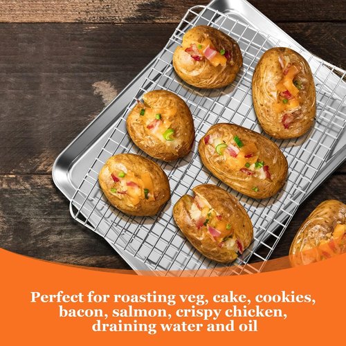 Leonyo Quarter Sheet Pan Set - Nonstick Baking Tray with Cooling Rack | 12.5"x9.7", 2 Trays & Racks