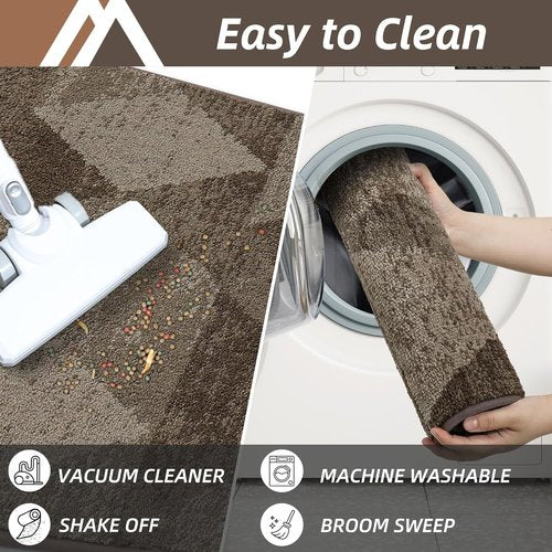 COSY HOMEER Entryway Rugs - Non-Slip Absorbent Polyester Doormat 20"x32" | Washable for High Traffic Areas, Brown