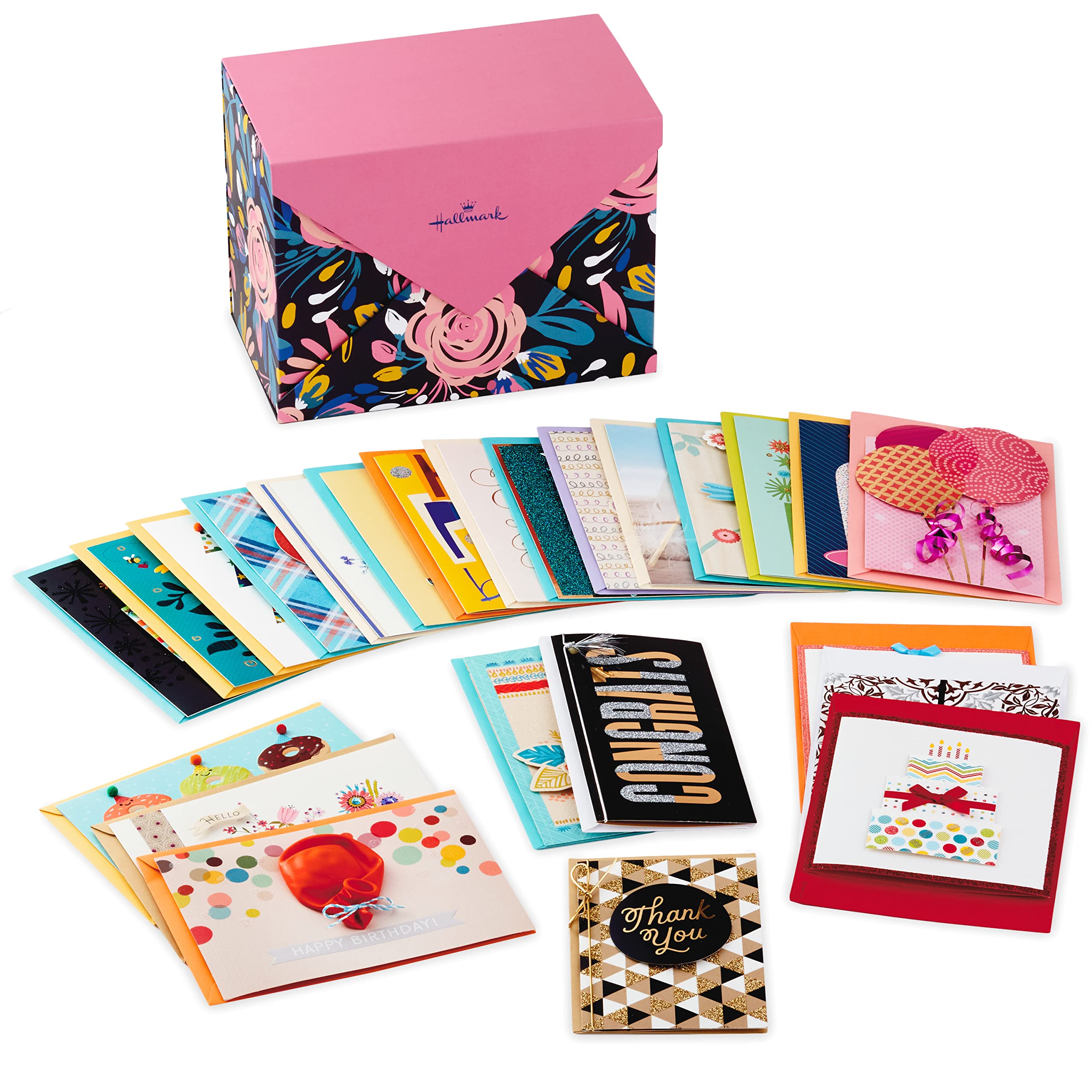 Hallmark Pack of 24 Handmade Assorted Boxed Greeting Cards, Modern Floral—Birthday/ Baby Shower Cards, Wedding/ Sympathy Cards, Thinking of You/ Thank You Cards