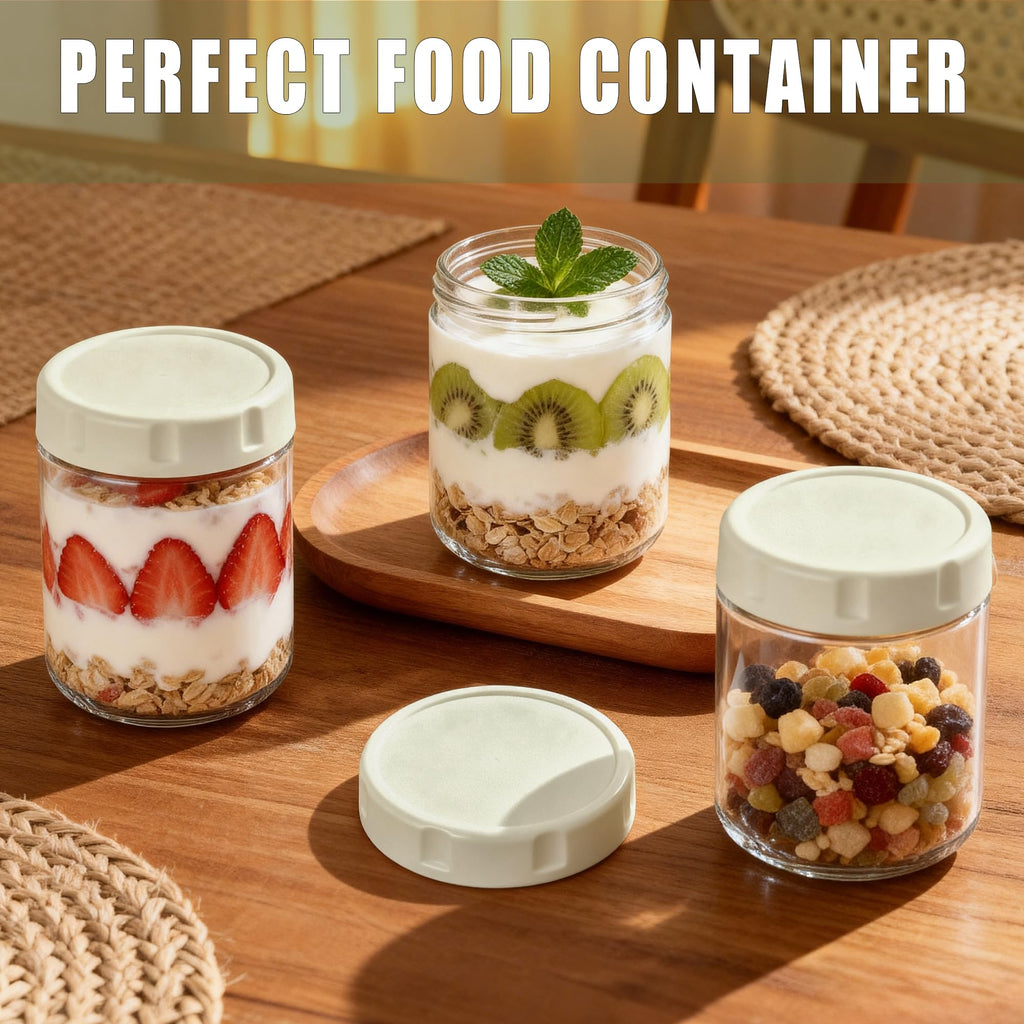 RYTSAS 6 Pack Glass Overnight Oats Jars with Airtight Lid, 16OZ Wide Mouth Mason Jars, Leak Proof Glass Food Storage Containers for Yogurt, Oats, Chia Pudding, Snacks, Spice, Sugar