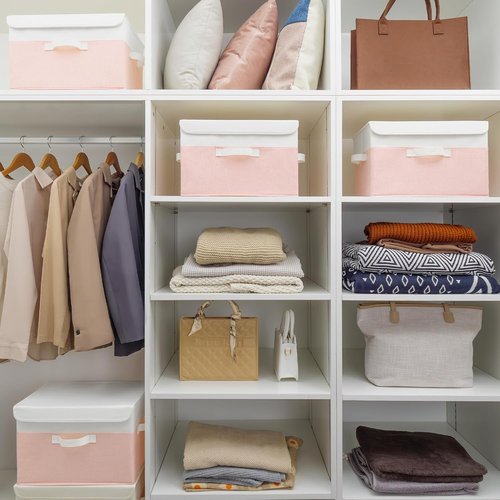 Granny Says Storage Baskets - Decorative Foldable Storage Boxes with Lids | Pink 2-Pack for Closet Organization