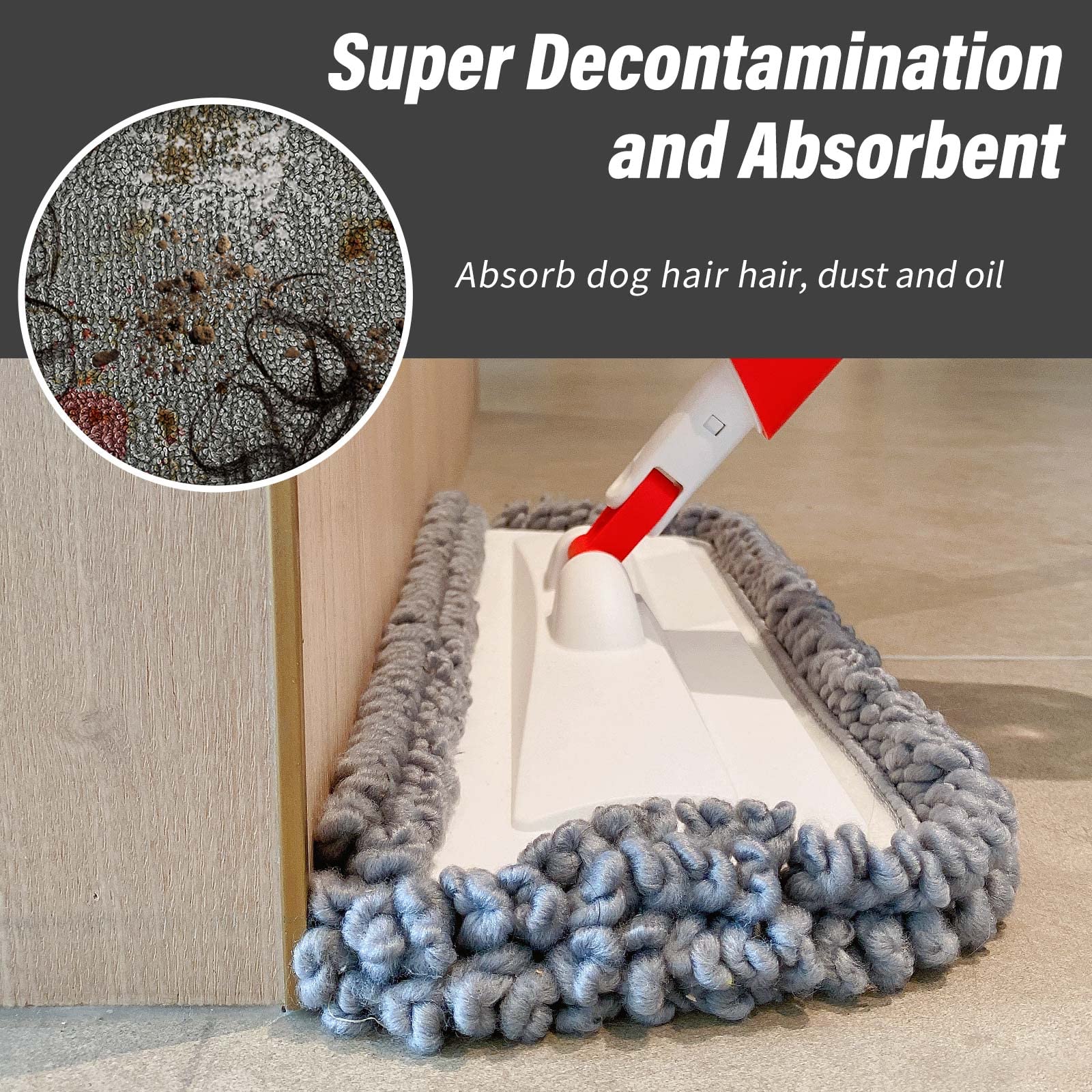 16.5 inch Mop Pads Refills, 3 Pack Microfiber Reusable Replacement Mop Pads Flat Replacements Heads for Wet Or Dry Floor Cleaning and Scrubbing, Grey Tassel Cloth