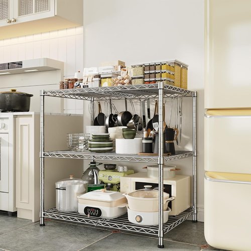 DurayLoly 3-Tier Adjustable Metal Shelving - Heavy Duty Wire Storage Rack | 35.4"W x 23.6"D x 35.4"H, Tool-Free Assembly, Chrome Finish