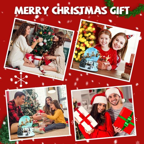 Christmas Snow Globe - 7'' Light-Up Musical Decoration with Santa Sleigh & Reindeer