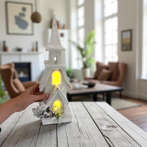 LED Timer Light-Up Church by [Brand Name] - Festive Christmas Village Decor for Mantle & Table