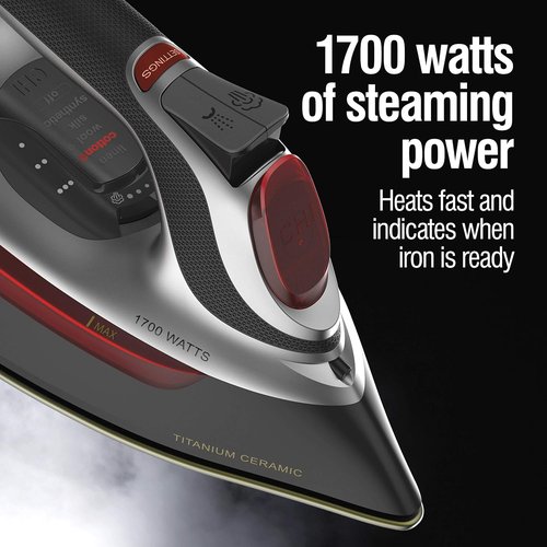 CHI Steam Iron - Professional Grade with Electronic Temperature Control & Titanium Soleplate | 1700 Watts, XL 10’ Cord, Silver