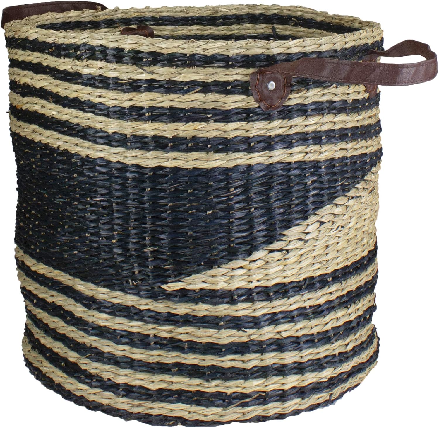 Skiennix 15" Beige & Black Woven Seagrass Basket - Stylish Storage Solution with Handles