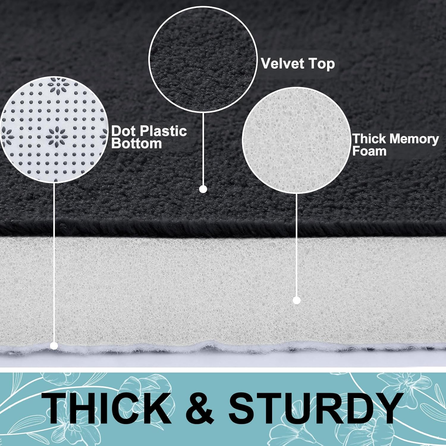 Smiry Memory Foam Bath Mat - Extra Soft, Absorbent, Non-Slip Bathroom Carpet | 30x20, Black
