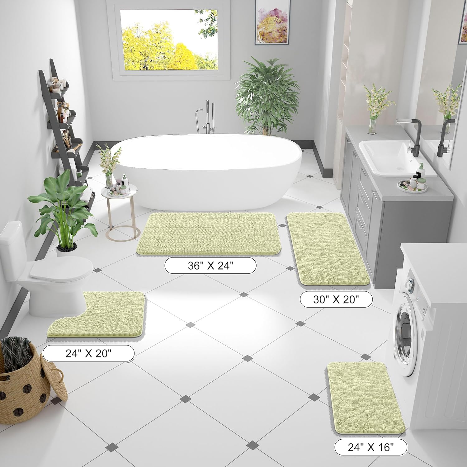 OLANLY Bathroom Rugs - Extra Soft Chenille Bath Mats | Quick Dry, Machine Washable, 36x24, Vanilla
