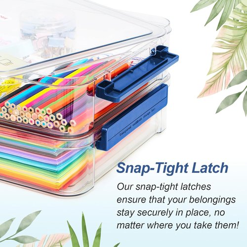 CATOOMUU Portable Project Case - 5.5qt Clear Stackable Storage Box with Snap-Tight Latch | Ideal for A4 Files & Crafts