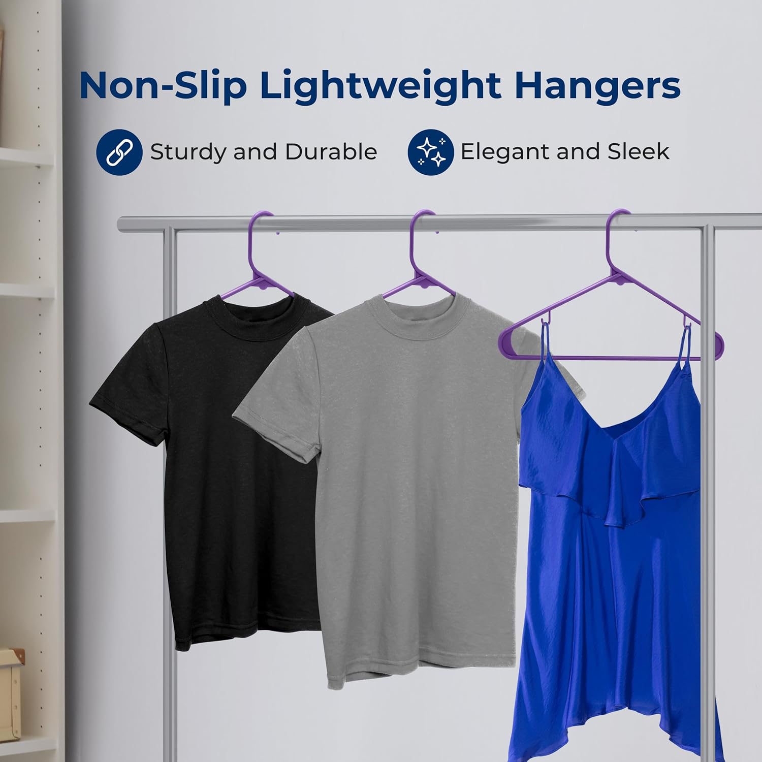 SereneLife Premium Plastic Hangers - Lightweight & Durable Space-Saving Clothes Organizers | 10 Pack (Purple)
