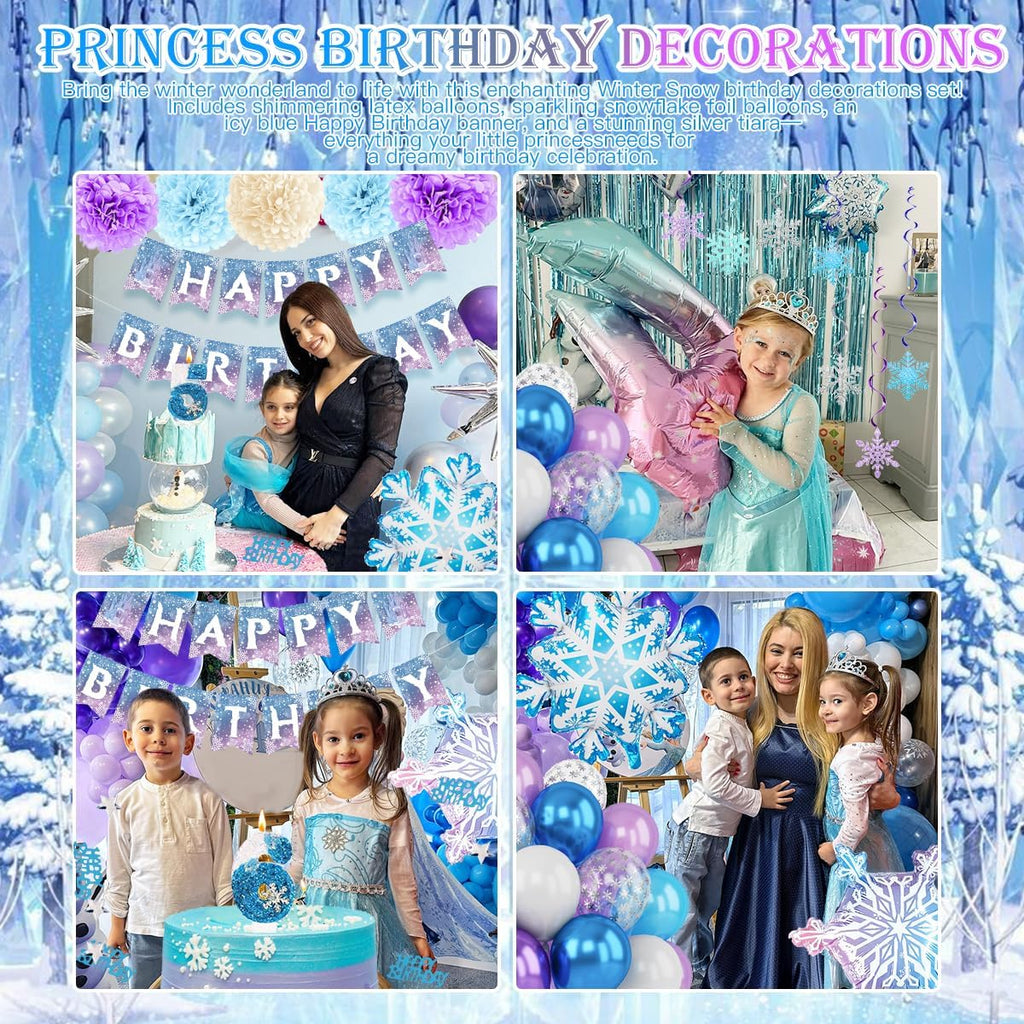 Skiennix Birthday Decorations for Girls - Winter Snow Theme Party Supplies with Number 2 Candle & Crown