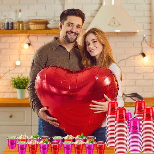 cssopenss 120 PCS 2 oz Pink And Red Shot Glasses Valentines Day Shot Glasses red pink Shot Cups for Party Wedding Birthday Family Gatherings & Games and Festive Celebrations