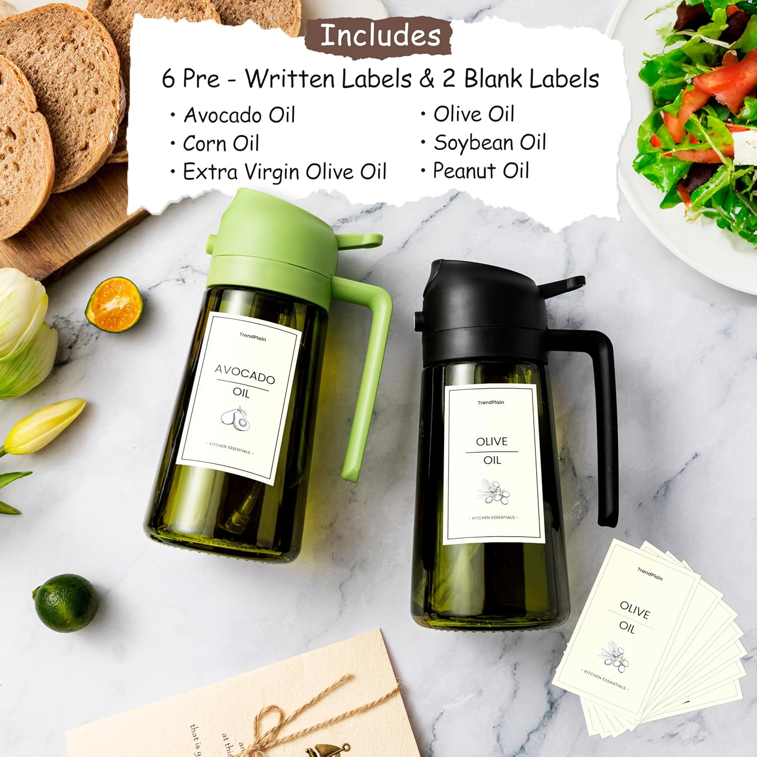 TrendPlain - Olive Oil Dispenser Bottle 16oz | Kitchen Gadget & Air Fryer Accessory - Green