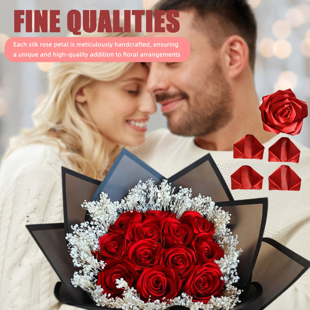 LatinaFlorista 300Pcs Premade Satin Ribbon Rose Petals Half-Finished for Eternal Rose DIY Ramos Forever Flowers Bouquets Everlasting Floral,for Wedding,Anniversary,Birthday (300 Pcs Red)