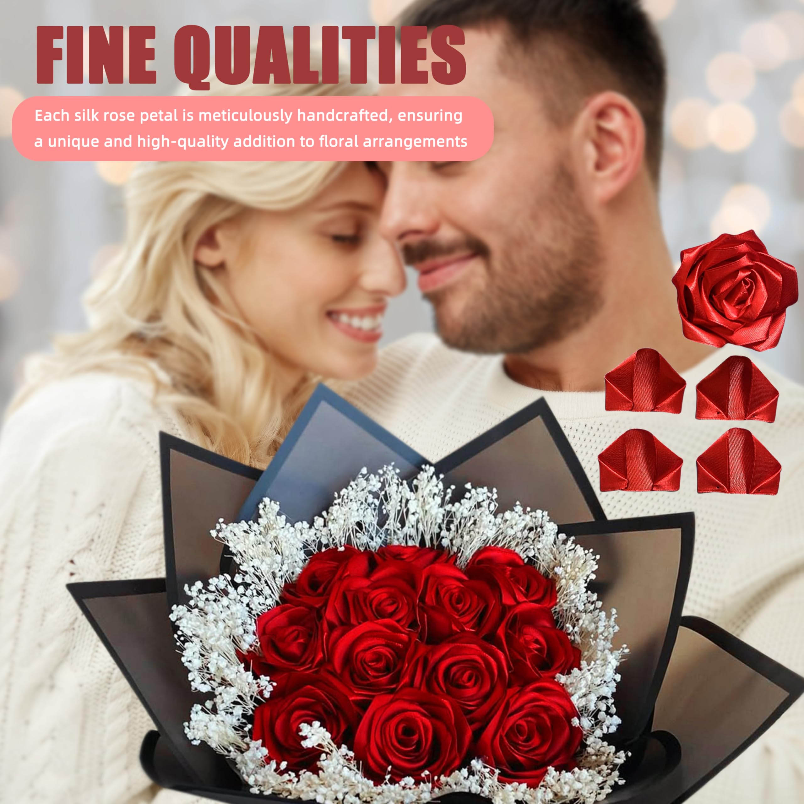 LatinaFlorista 300Pcs Premade Satin Ribbon Rose Petals Half-Finished for Eternal Rose DIY Ramos Forever Flowers Bouquets Everlasting Floral,for Wedding,Anniversary,Birthday (300 Pcs Red)
