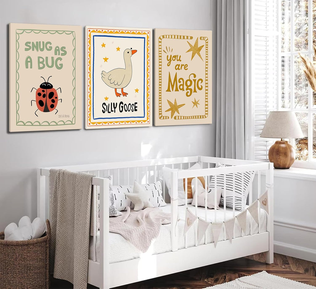 Silly Goose Nursery Canvas Wall Art - Cute Animal Insect Decor | Rustic Farmhouse Print for Kids' Rooms