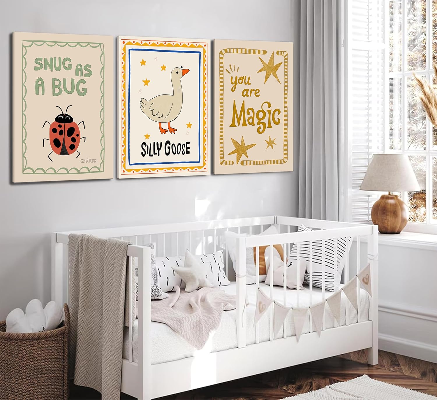 Silly Goose Nursery Canvas Wall Art - Cute Animal Insect Decor | Rustic Farmhouse Print for Kids' Rooms