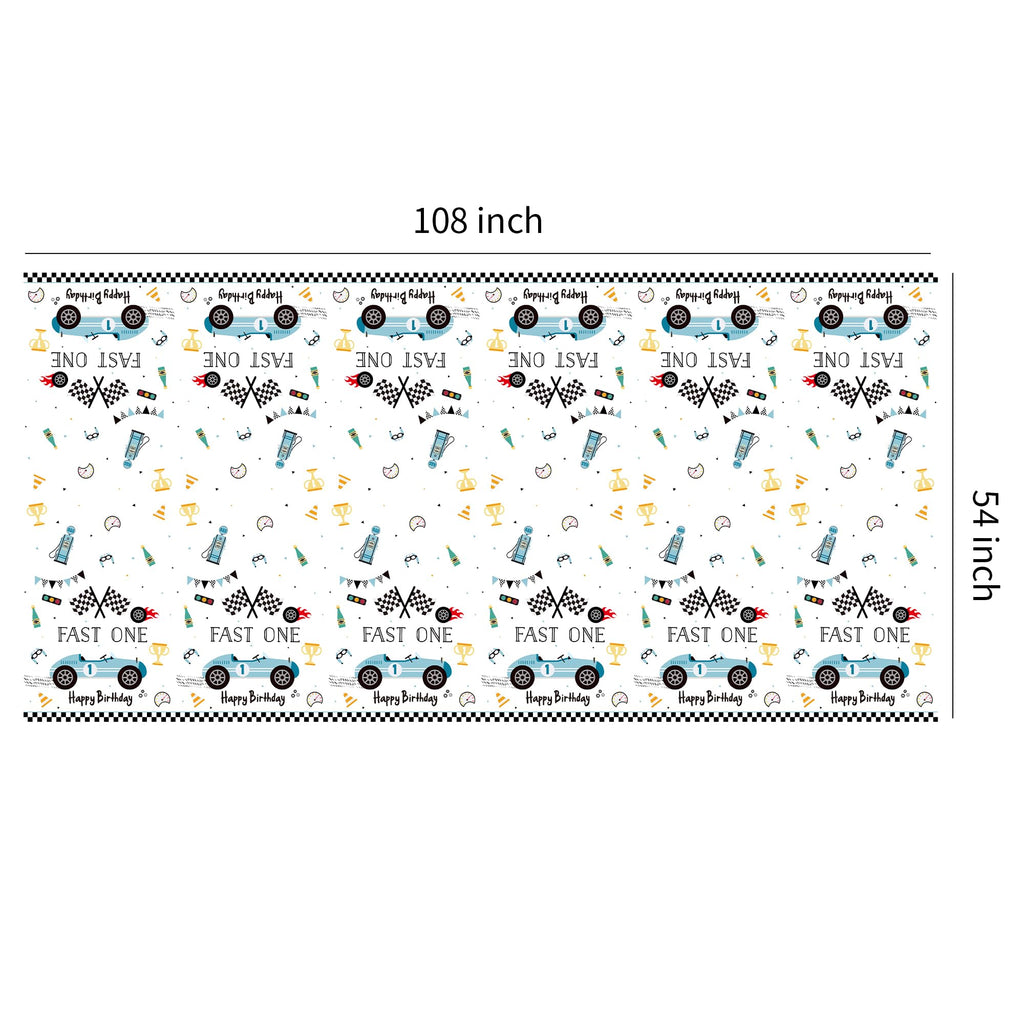 Suhelkit Fast One Birthday Decorations for Boys Tablecloth - Blue Race Car 1st Birthday Party Supplies Table Covers for Racing Car First | 3 Pack (54in x 108in)