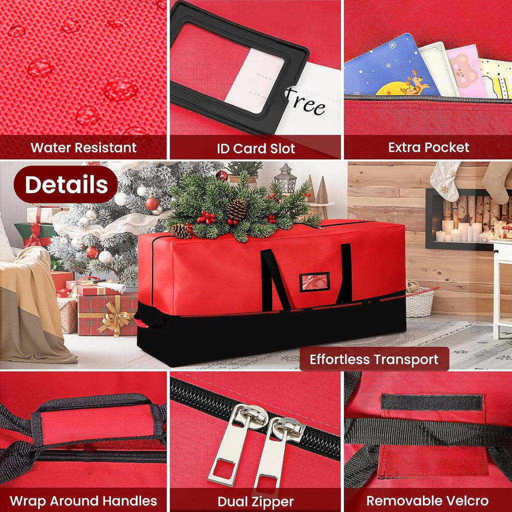 Regine Switzerland Heavy Duty Christmas Tree Storage Bag - Waterproof, Durable Zipper & Handles for 9ft Trees | Black & Red