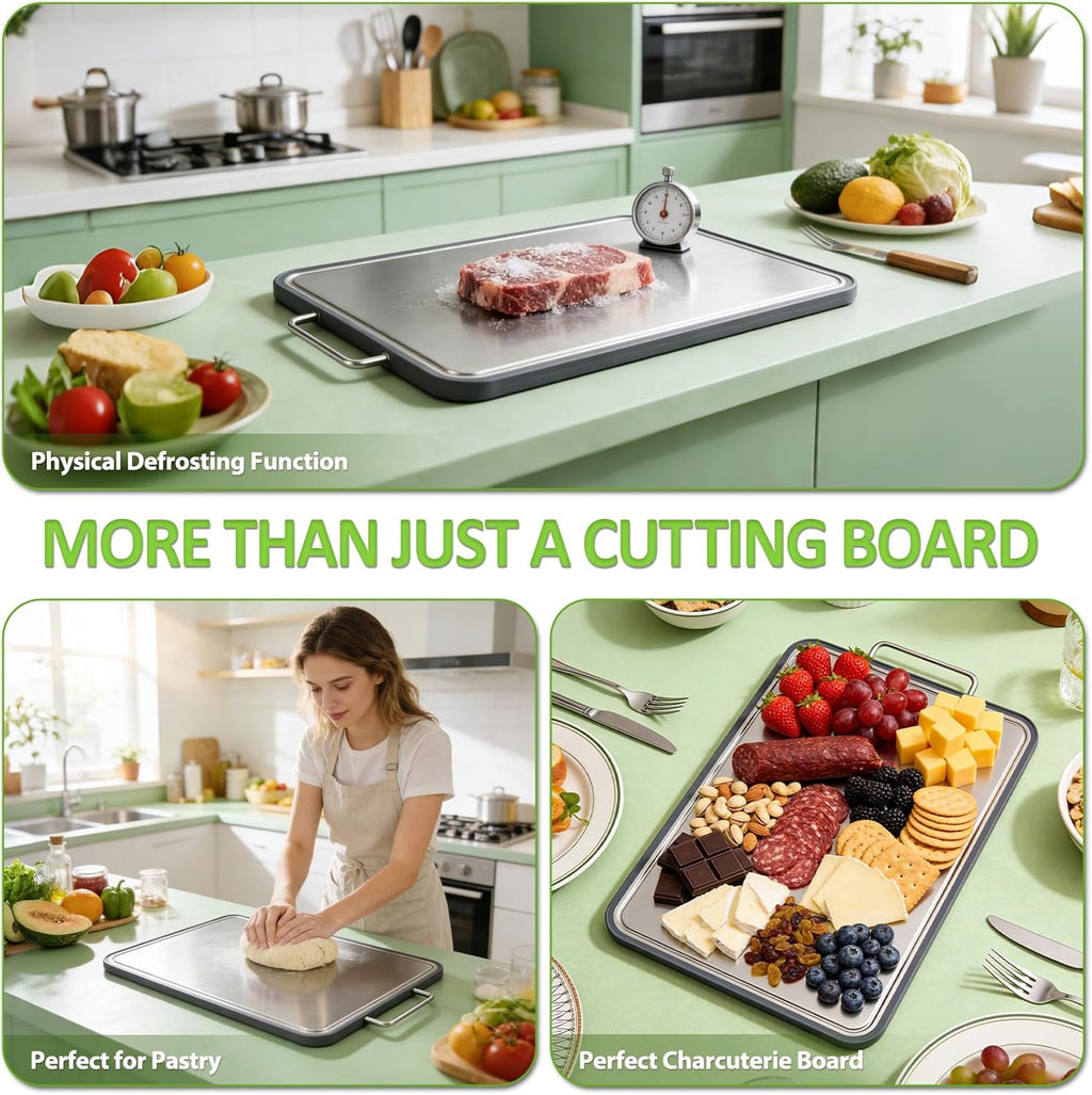 Stainless Steel Cutting Board - 17" x 11" Heavy-Duty Chopping Board with Juice Grooves | Non-Slip & Dishwasher Safe