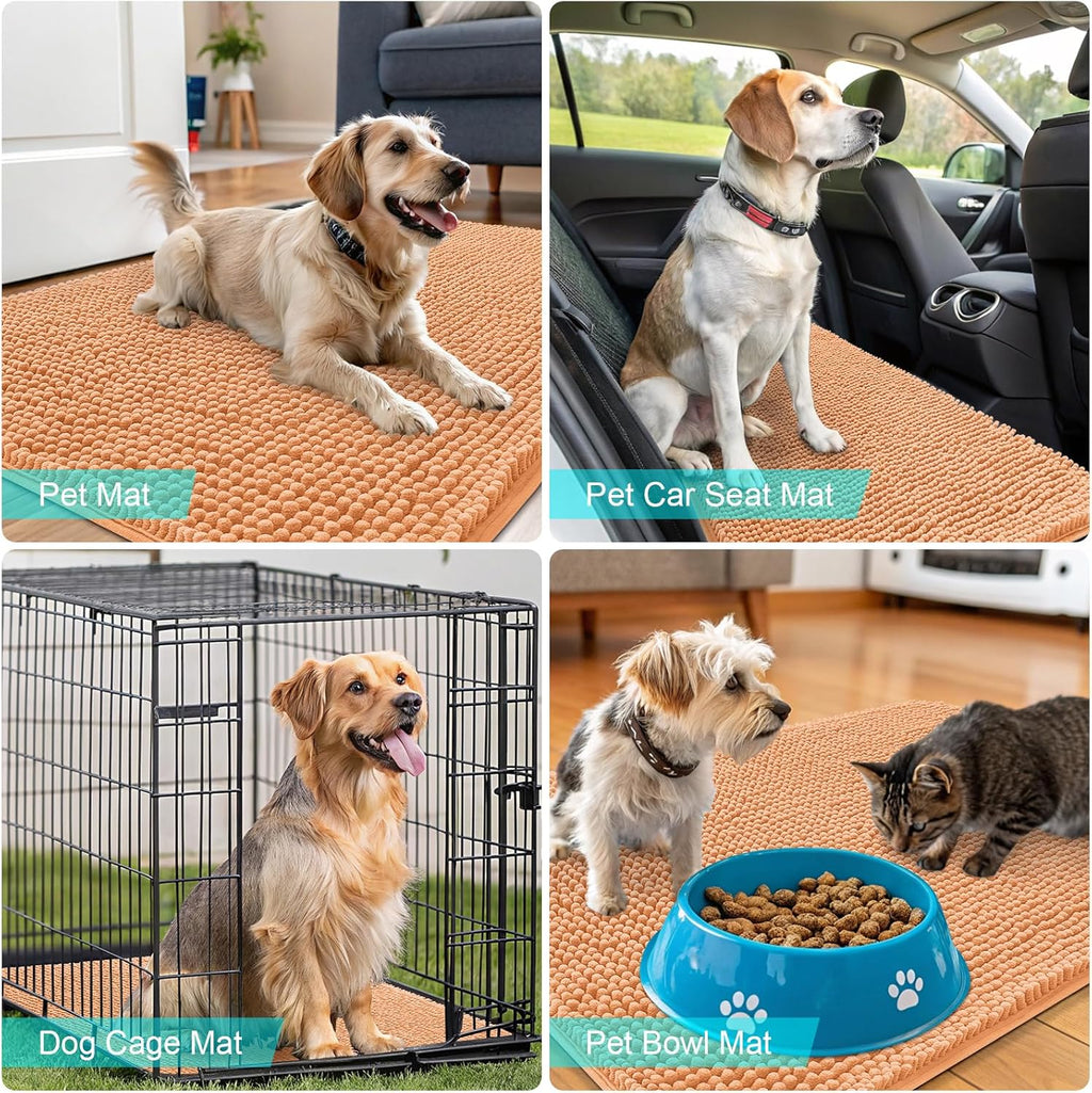OLANLY Dog Door Mat - Absorbent Non-Slip Mud Mat for Indoor Use | Quick Dry Chenille, 47x17, Orange