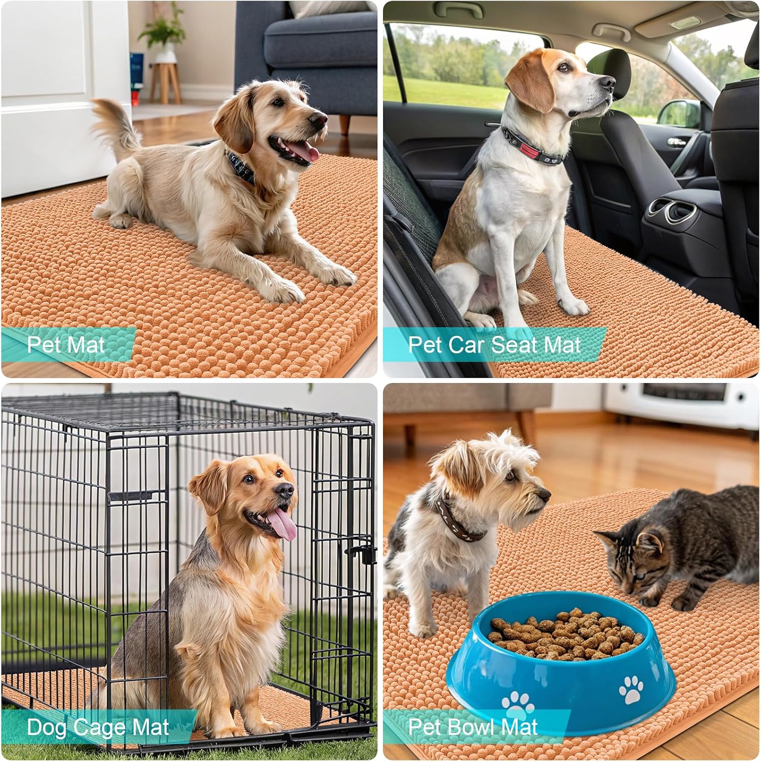 OLANLY Dog Door Mat - Absorbent Non-Slip Mud Mat for Dogs | Quick Dry Chenille | 59x35 Inches | Orange