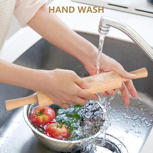 Classic Wooden Rolling Pin - Beechwood Baking Tool with Handle & 3 Multi-Color Thickness Rings | 17"x2.5"