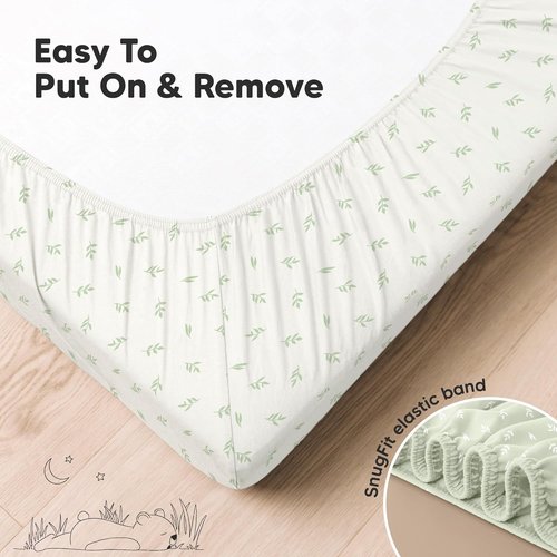 KeaBabies Organic Crib Sheets - 2-Pack Fitted Jersey Cotton for Baby Bed | Soft & Breathable 52x28 (Herb)