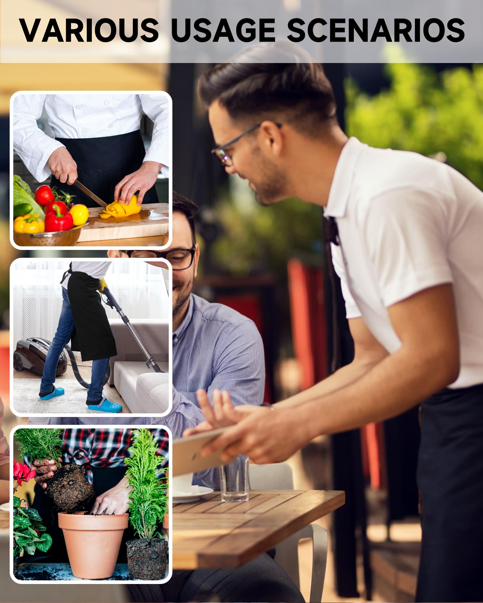 Xeoxarel 1 Pack Bistro Half Aprons with 4 Pockets, Unisex Waitress Waiter Waist Server Apron for Women and Men 27''X18''