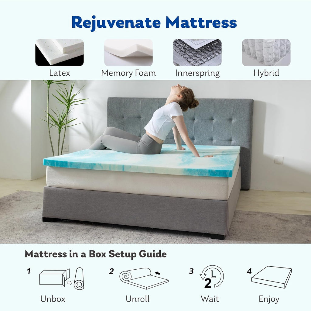 MLILY Twin Mattress Topper - 3 Inch Cooling Gel Memory Foam - CertiPUR-US Certified, 38”x75”, Blue