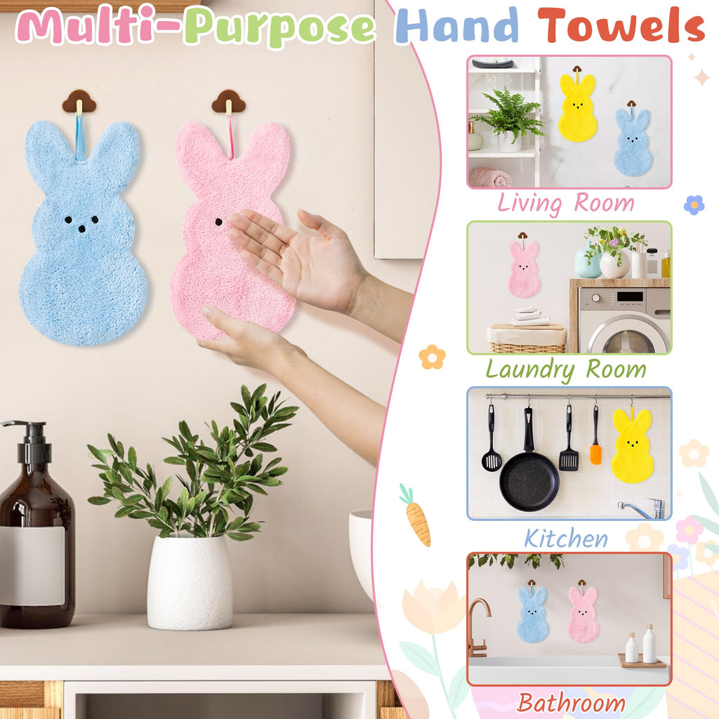 R HORSE 3Pcs Easter Kitchen Towel, Cartoon Rabbit Soft Thick Dish Cloth, Bunny Hand Towel for Bathroom, Easter Bunny Decoration Hand Drying Tea Cloth for Cooking Baking Cleaning Spring