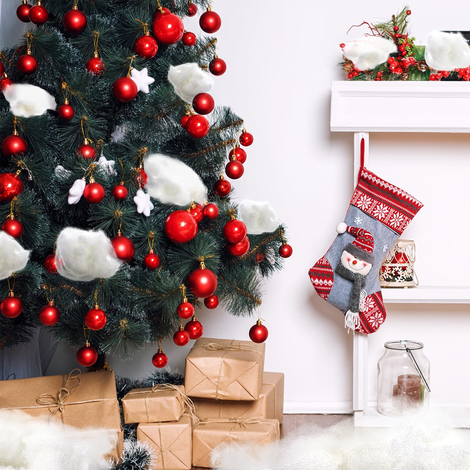 Cididu 1000g Fake Snow Clouds Decorations, 35.27 oz Fluffy Artificial Fiber Fill, White Soft Indoor Home Decor for Village Display, DIY Winter Crafts, Christmas Tree Safe and Reusable