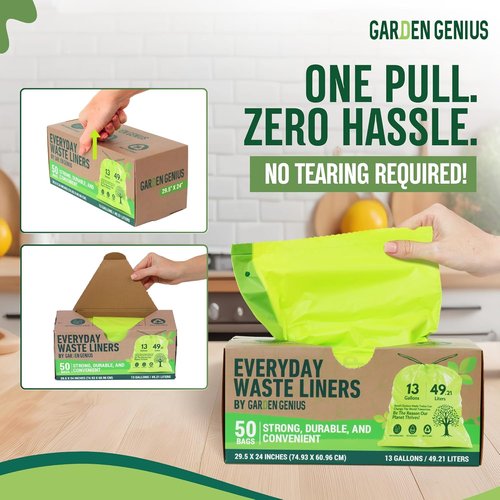 Biodegradable 13-Gallon Kitchen Waste Bags - Heavy-Duty Drawstring Trash Bags | Eco-Friendly, 50-Pack