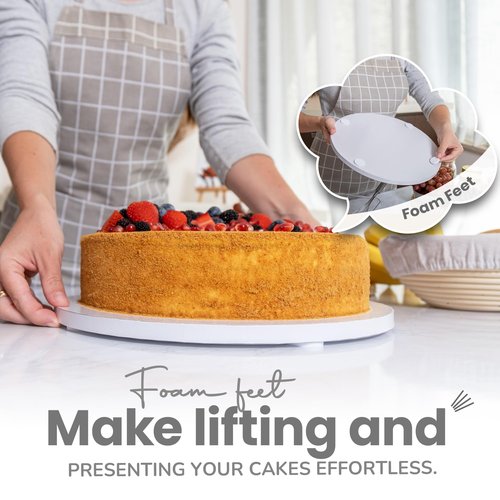 12-Pack Cake Drums 8,10 & 12 inch Reversible, Sturdy 1/2" Thick, Greaseproof, White | Free Prop Up Tool + Matching Ribbon | Professional Round Cake Boards for Tiered, Wedding, Birthday Cakes