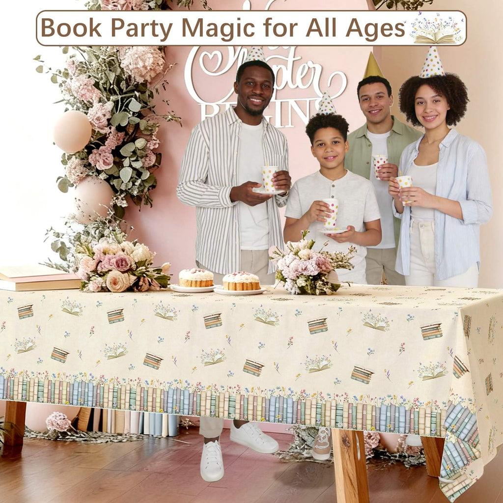 Caisehabu 3pcs Book Themed Party Decorations Tablecloths, Plastic Storybook Baby Shower Decorations Tablecloth for Book Club Party Decorations, 54in x 108in