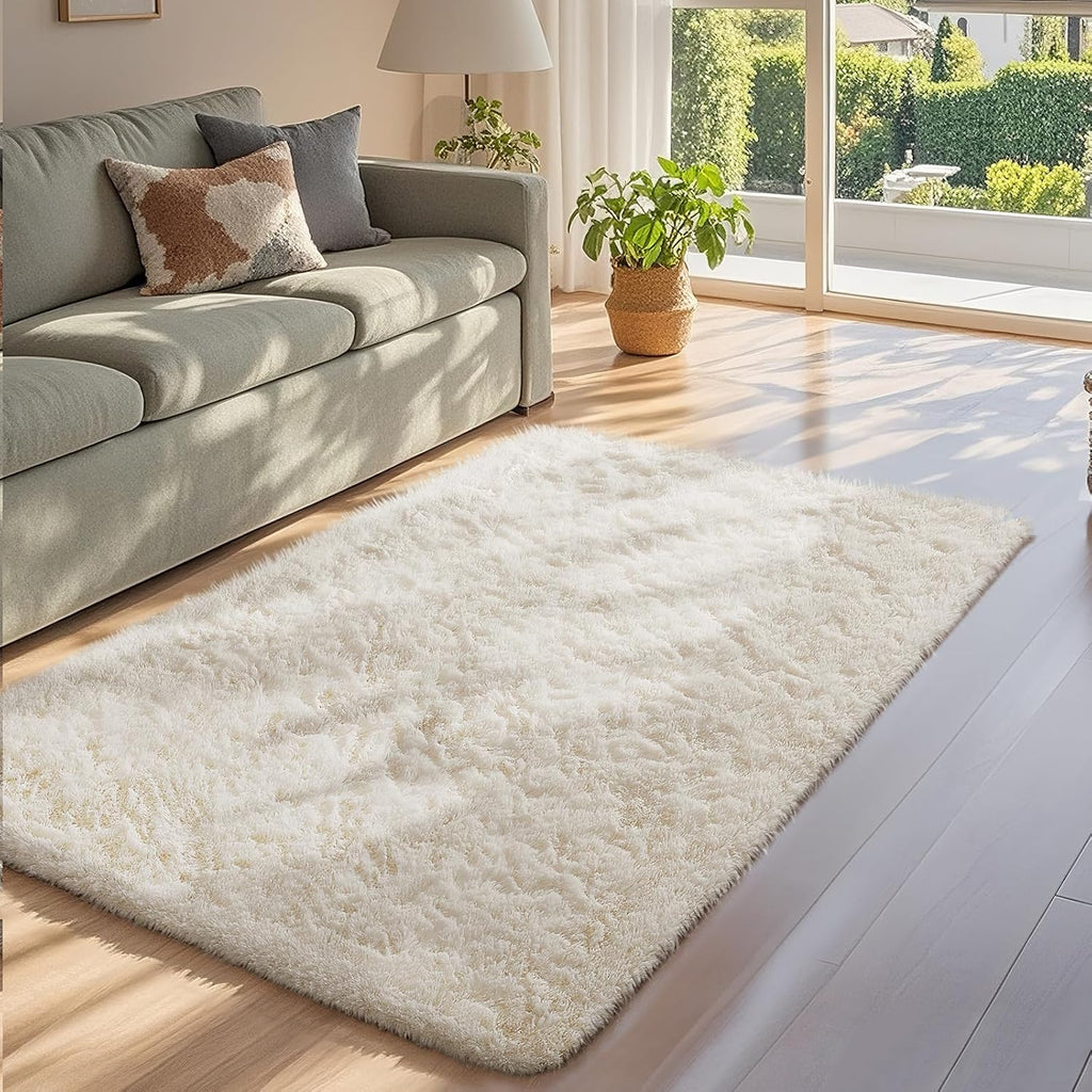Ophanie 3x5 Non-Slip Area Rug - Preppy Ivory Carpet for Bedroom & Dorm Decor | Fluffy Nursery Essential