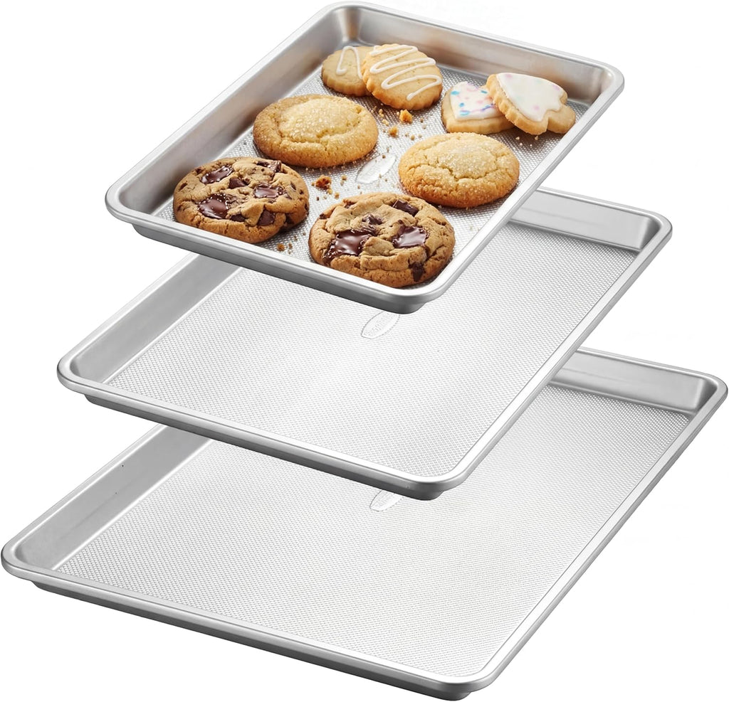 Roshtia Non-Stick Baking Pan Set - Heavy Duty Carbon Steel Cookie Sheets | 13", 15", 18" Sizes
