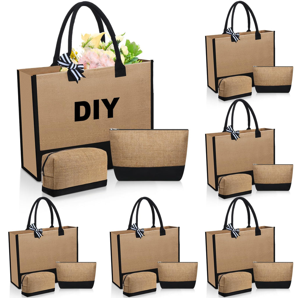 Locmeo 18 Pcs Burlap Tote Bags Bulk and Makeup Bag Set Large DIY Jute Tote Personalized Gift for Wedding Bridesmaid Women(White)