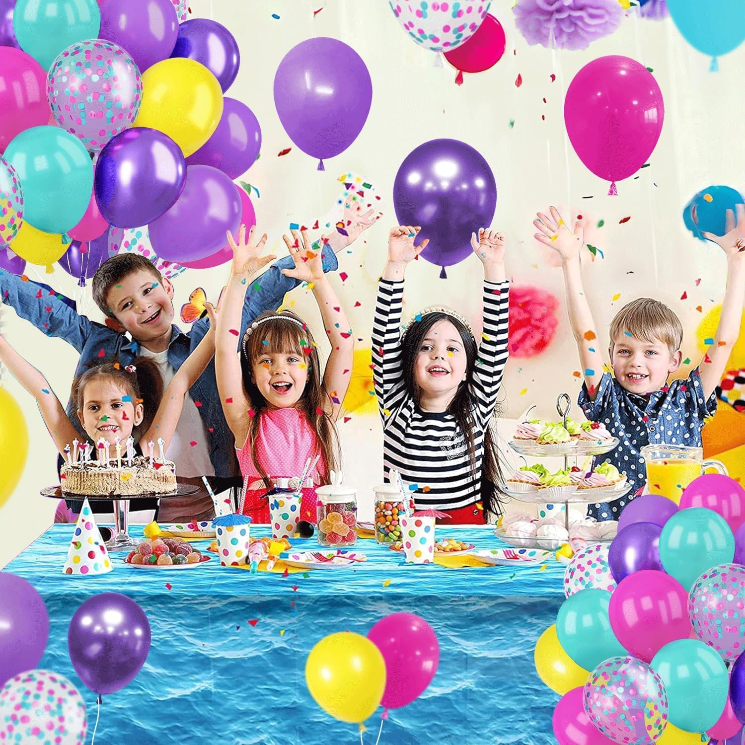 Skiennix Pink Blue Purple Balloons - 50 Pcs 12 Inch Metallic Confetti for Magic Theme Party Decor