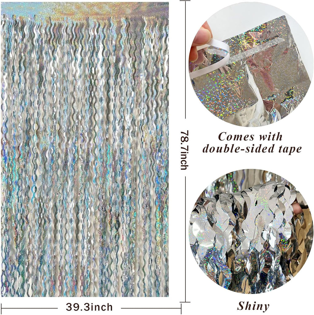 Skiennix Tinsel Foil Fringe Curtains - Sparkling Wavy Backdrop for Parties & Events | Photo Booth Decor