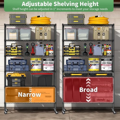 BestOffice 6-Tier Metal Storage Shelves - Adjustable Wire Shelving Unit with 2100LBS Capacity | Black