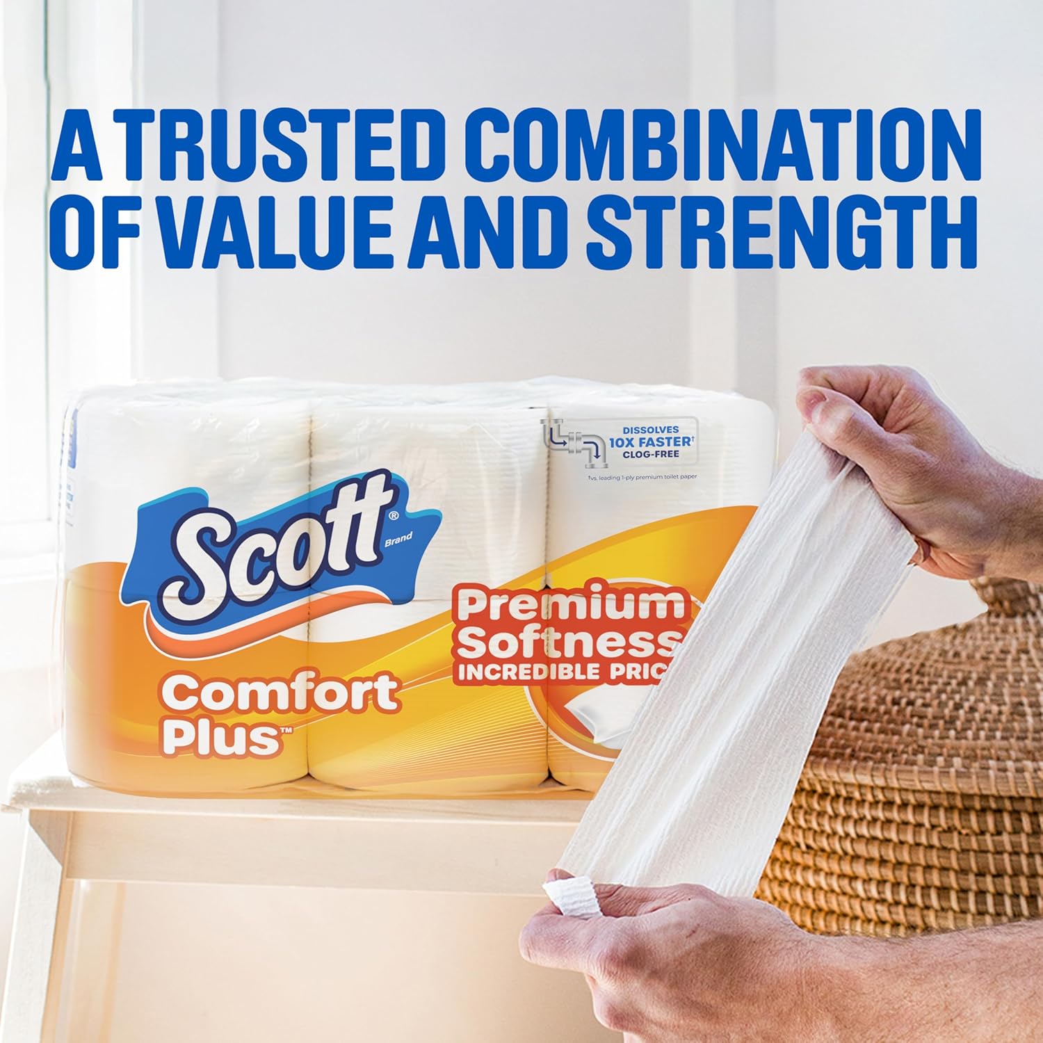 Scott ComfortPlus Toilet Paper - 12 Triple Rolls | 231 Sheets Each - Septic-Safe, Soft & Strong